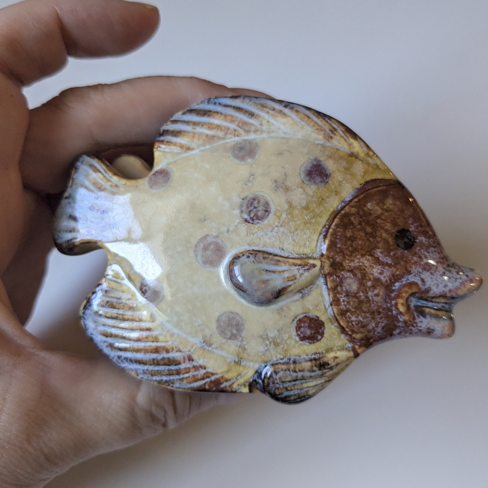 Ceramic Fish Brown Glazed Nautical Mini Jewelry Trinket Box